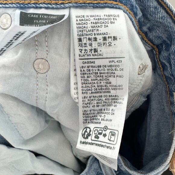 Levi's Ribcage Ankle Straight Premium Distressed Light Wash Jeans Size 30 - Picture 10 of 13